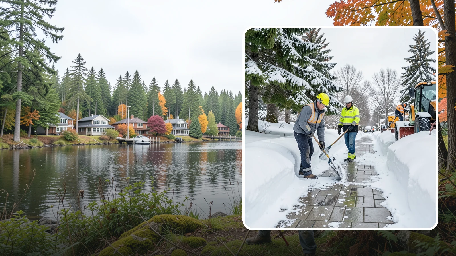 Patio Snow Removal in La Conner, Skagit County, WA - Careful clearing of residential and commercial patios so wet Western Washington snow does not turn slick pavers into a fall...
