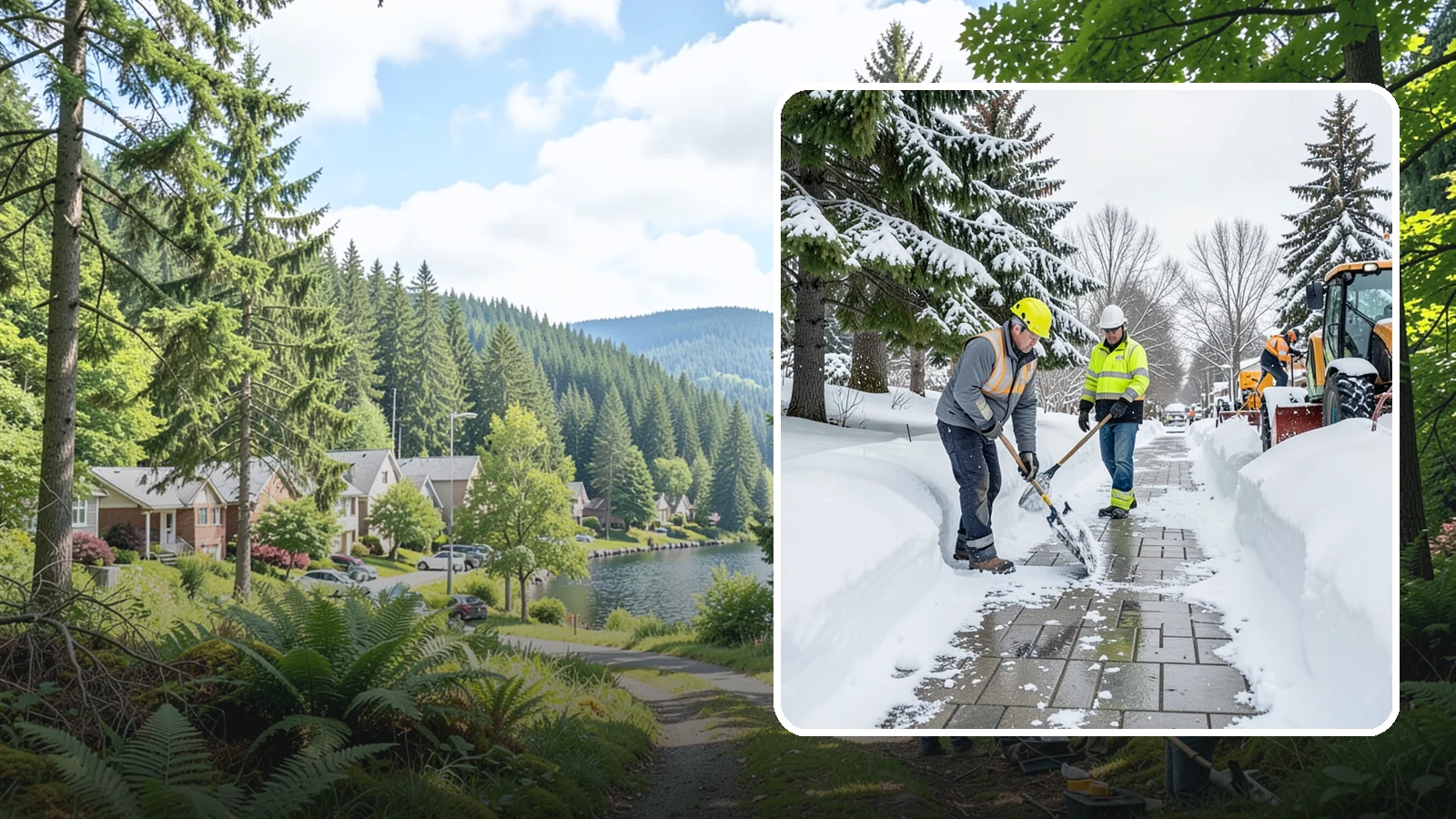 Patio Snow Removal in Lake Forest Park, King County, WA - Careful clearing of residential and commercial patios so wet Western Washington snow does not turn slick pavers into a fall...