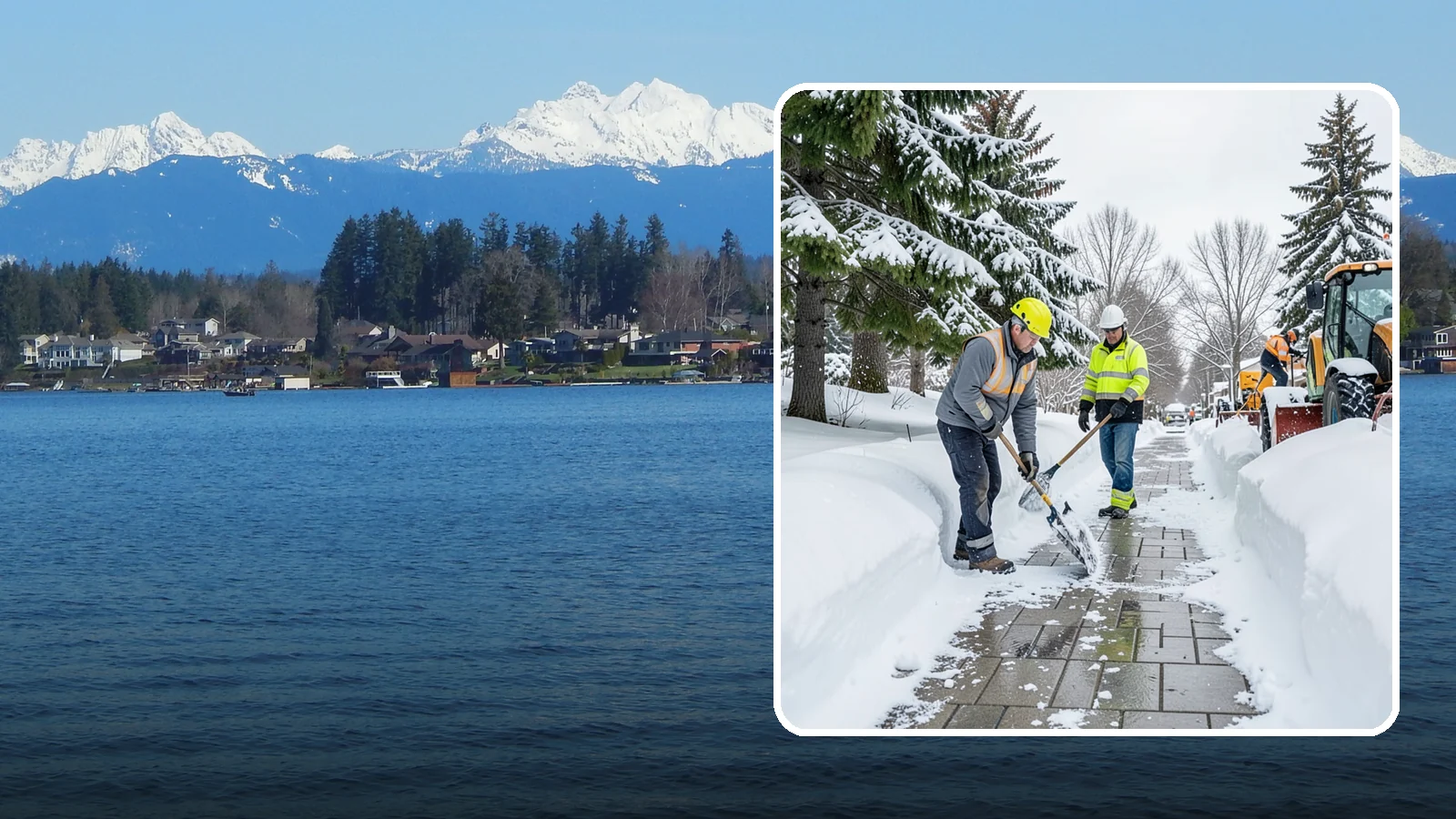 Patio Snow Removal in Lake Stevens, Snohomish County, WA - Careful clearing of residential and commercial patios so wet Western Washington snow does not turn slick pavers into a fall...