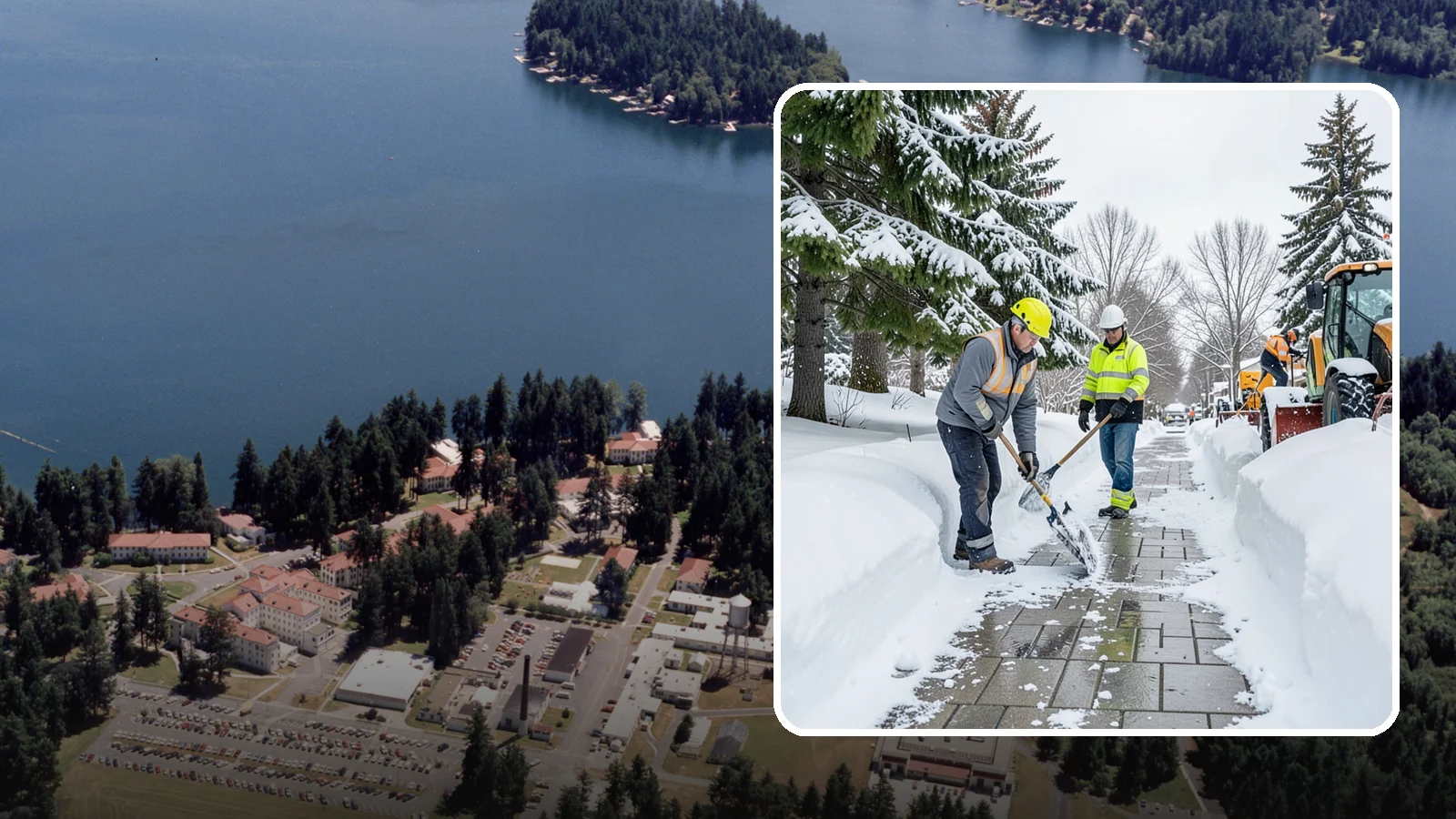 Patio Snow Removal in Lakewood, Pierce County, WA - Careful clearing of residential and commercial patios so wet Western Washington snow does not turn slick pavers into a fall...