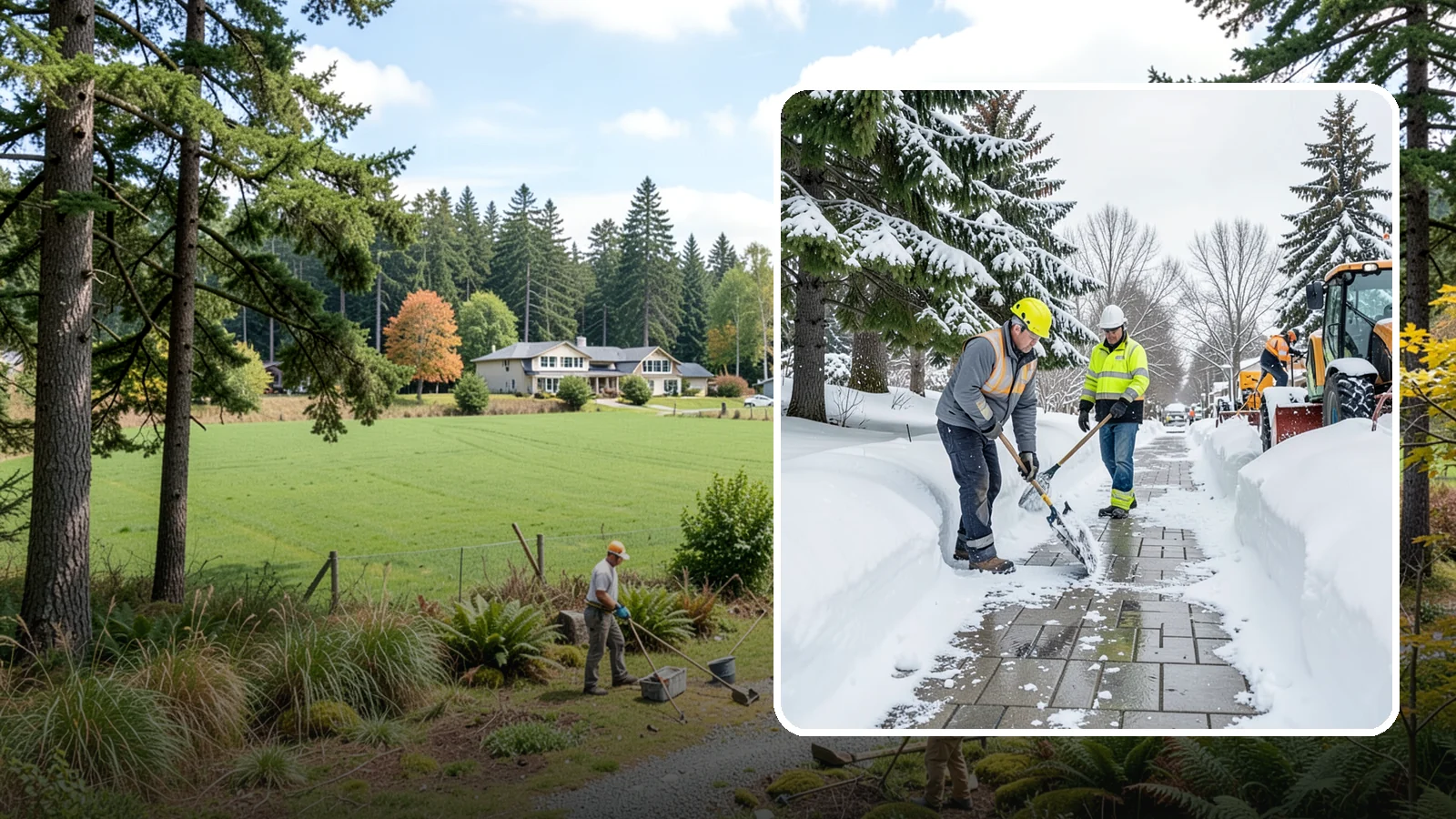Patio Snow Removal in Lyman, Skagit County, WA - Careful clearing of residential and commercial patios so wet Western Washington snow does not turn slick pavers into a fall...