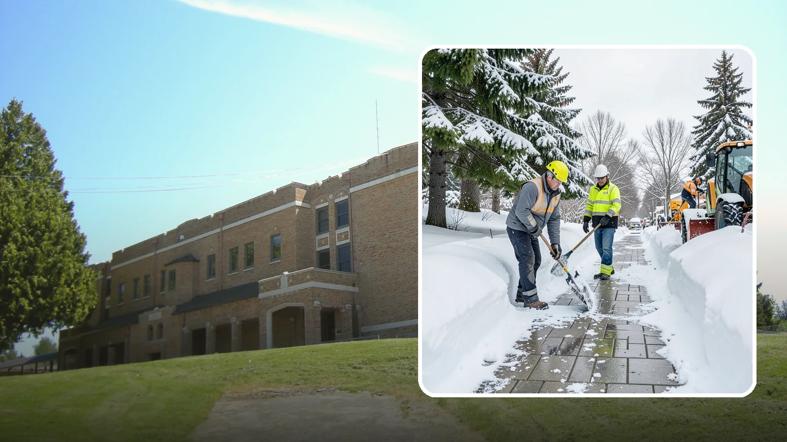 Patio Snow Removal in Maple Valley, King County, WA - Careful clearing of residential and commercial patios so wet Western Washington snow does not turn slick pavers into a fall...