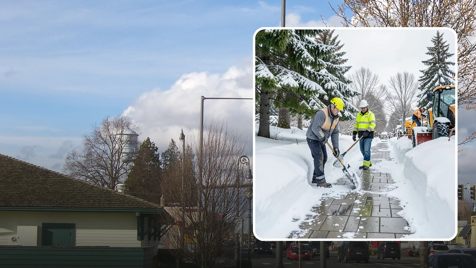 Patio Snow Removal in Marysville, Snohomish County, WA - Careful clearing of residential and commercial patios so wet Western Washington snow does not turn slick pavers into a fall...