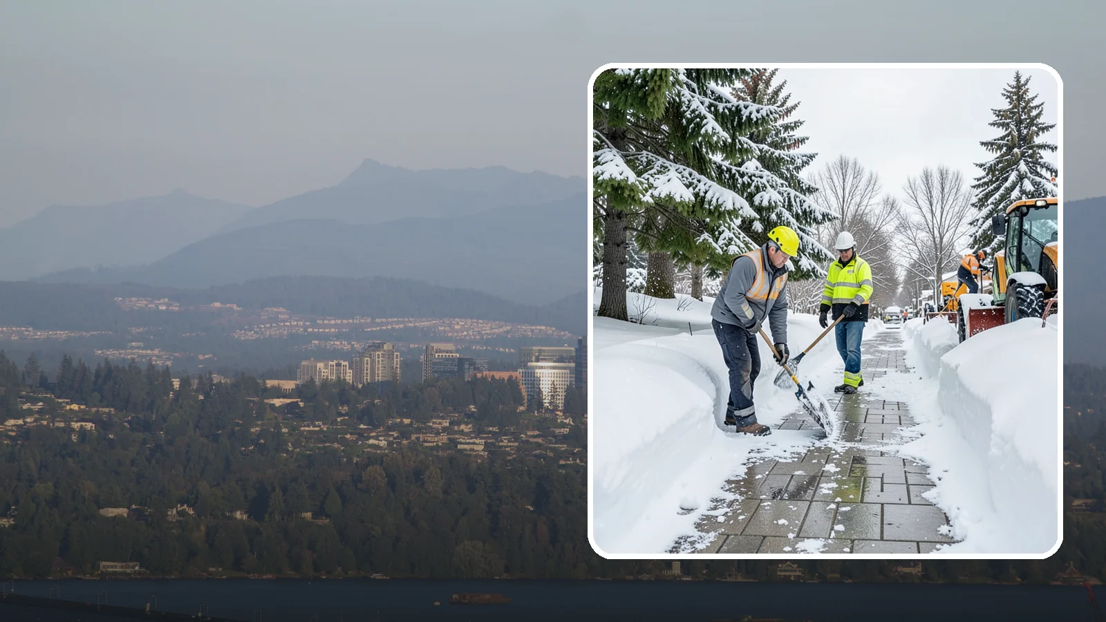 Patio Snow Removal in Medina, King County, WA - Careful clearing of residential and commercial patios so wet Western Washington snow does not turn slick pavers into a fall...