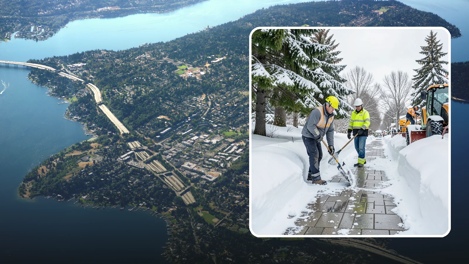 Patio Snow Removal in Mercer Island, King County, WA - Careful clearing of residential and commercial patios so wet Western Washington snow does not turn slick pavers into a fall...