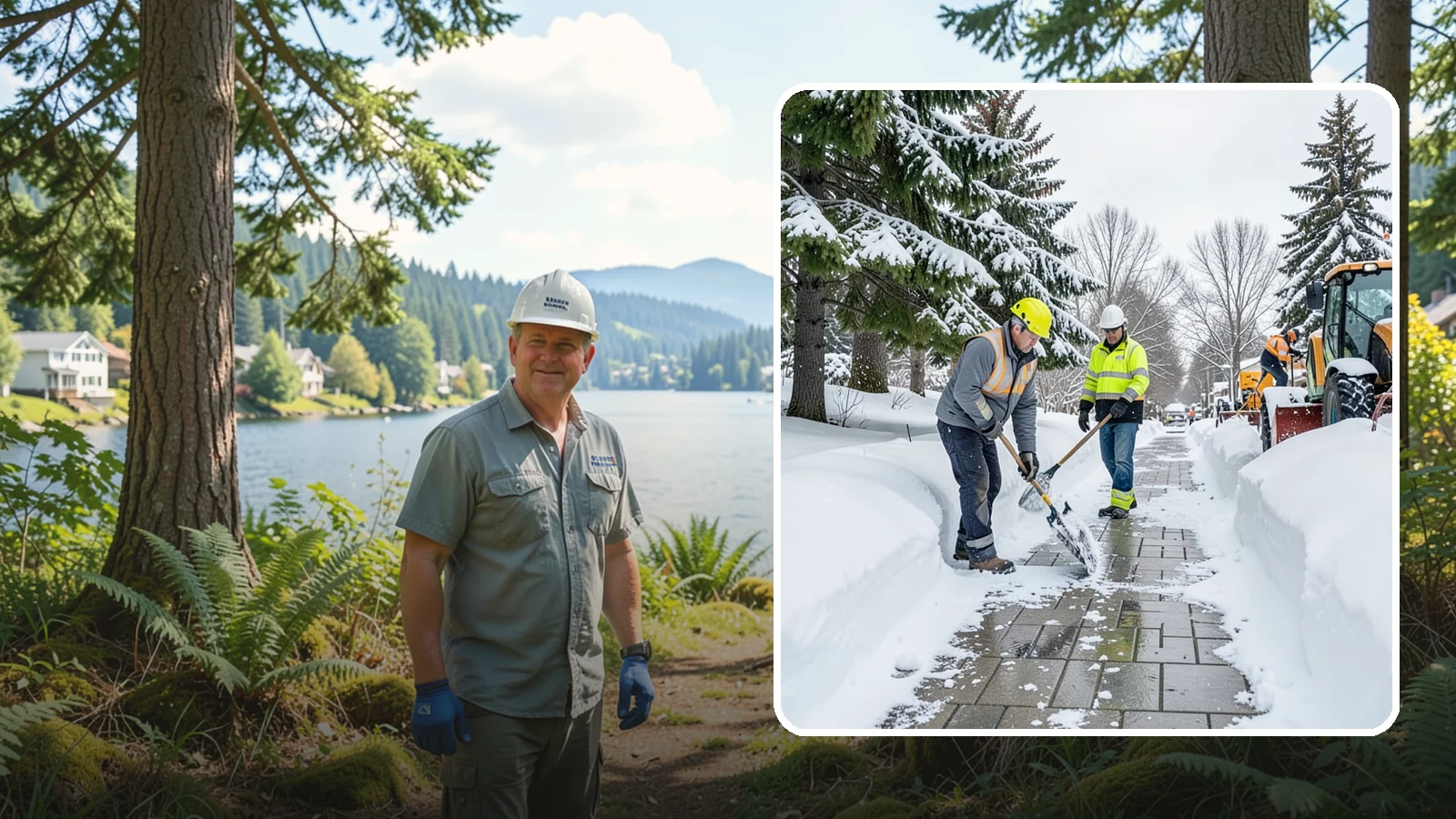 Patio Snow Removal in Milton, King County, WA - Careful clearing of residential and commercial patios so wet Western Washington snow does not turn slick pavers into a fall...