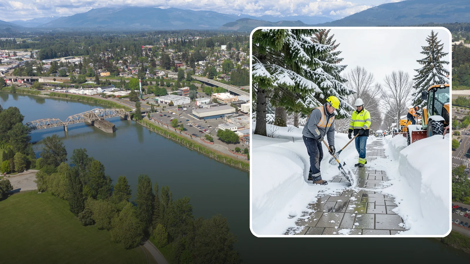 Patio Snow Removal in Mount Vernon, Skagit County, WA - Careful clearing of residential and commercial patios so wet Western Washington snow does not turn slick pavers into a fall...