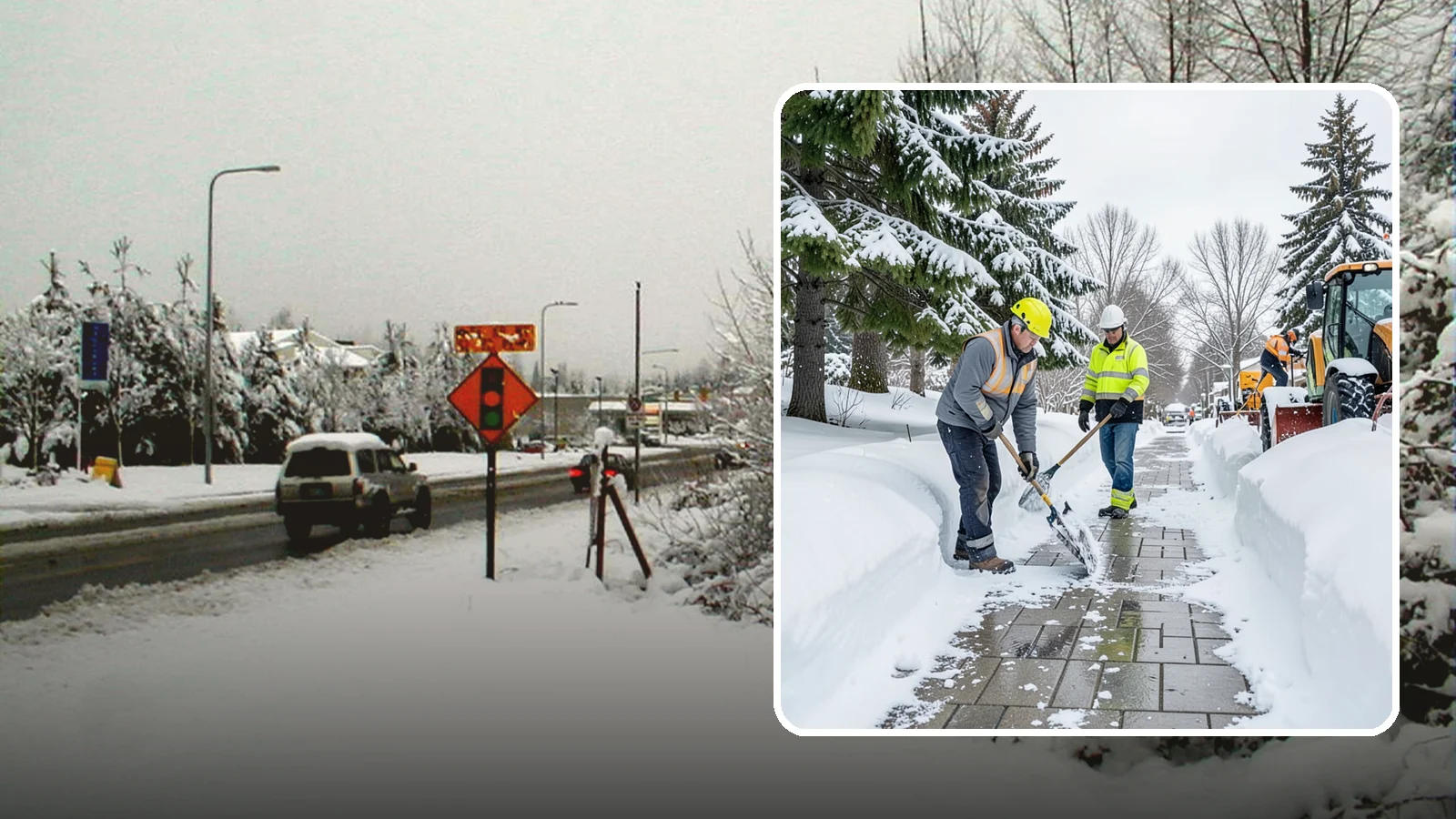 Patio Snow Removal in Newcastle, King County, WA - Careful clearing of residential and commercial patios so wet Western Washington snow does not turn slick pavers into a fall...