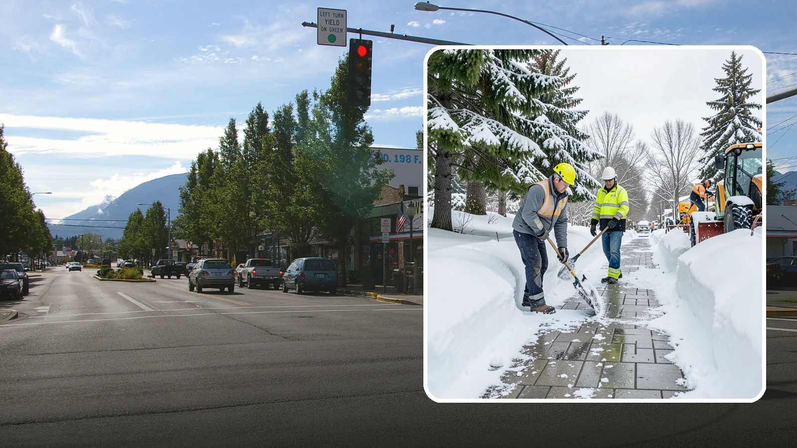 Patio Snow Removal in North Bend, King County, WA - Careful clearing of residential and commercial patios so wet Western Washington snow does not turn slick pavers into a fall...
