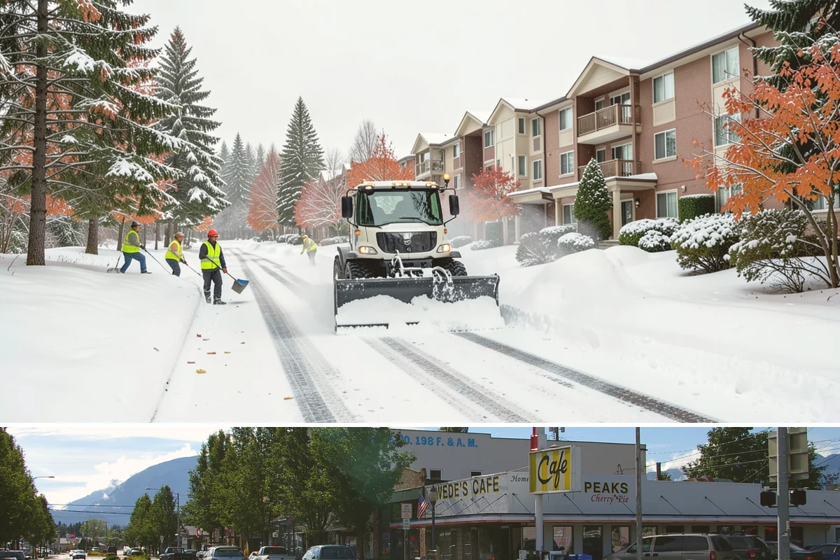 Patio Snow Removal in North Bend, King County, WA - Book before the first Cascade cold snap in late November, since lowland snow events here are brief but arrive with little warning.