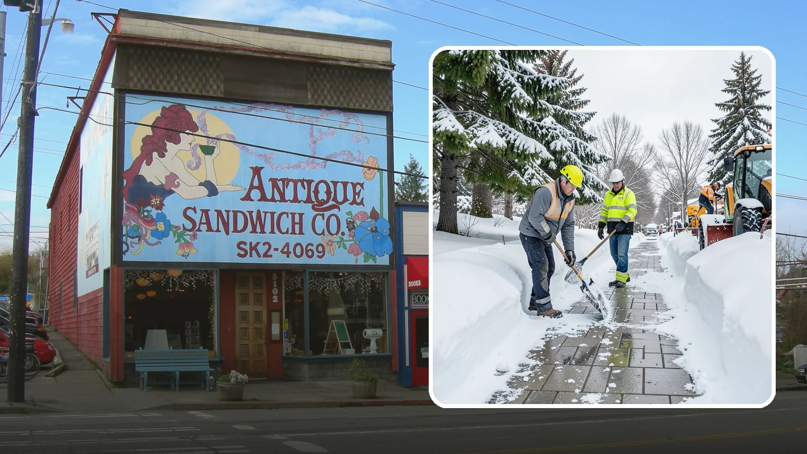 Patio Snow Removal in Ruston, Pierce County, WA - Careful clearing of residential and commercial patios so wet Western Washington snow does not turn slick pavers into a fall...