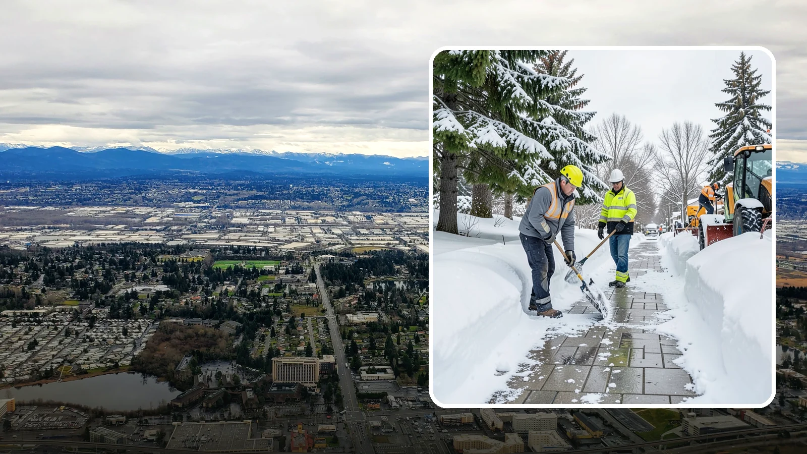 Patio Snow Removal in SeaTac, King County, WA - Careful clearing of residential and commercial patios so wet Western Washington snow does not turn slick pavers into a fall...