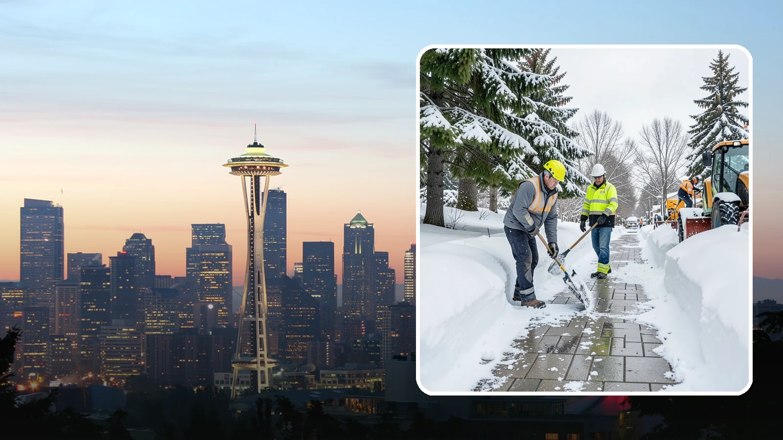 Patio Snow Removal in Seattle, King County, WA - Careful clearing of residential and commercial patios so wet Western Washington snow does not turn slick pavers into a fall...