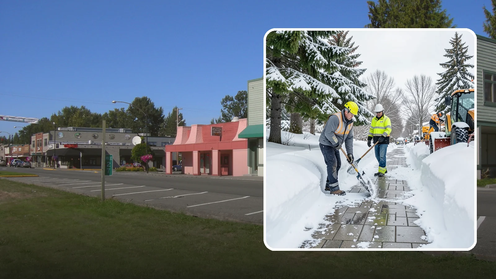 Patio Snow Removal in Snoqualmie, King County, WA - Careful clearing of residential and commercial patios so wet Western Washington snow does not turn slick pavers into a fall...
