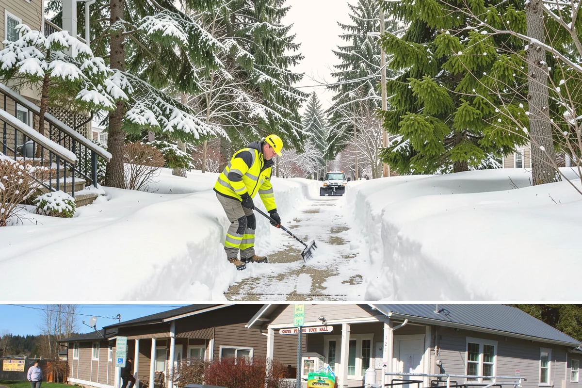 Patio Snow Removal in South Prairie, Pierce County, WA - Book before the first Cascade cold snap in late November, since lowland snow events here are brief but arrive with little warning.