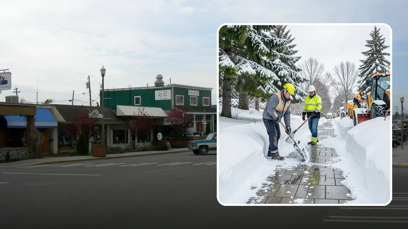 Patio Snow Removal in Stanwood, Snohomish County, WA - Careful clearing of residential and commercial patios so wet Western Washington snow does not turn slick pavers into a fall...