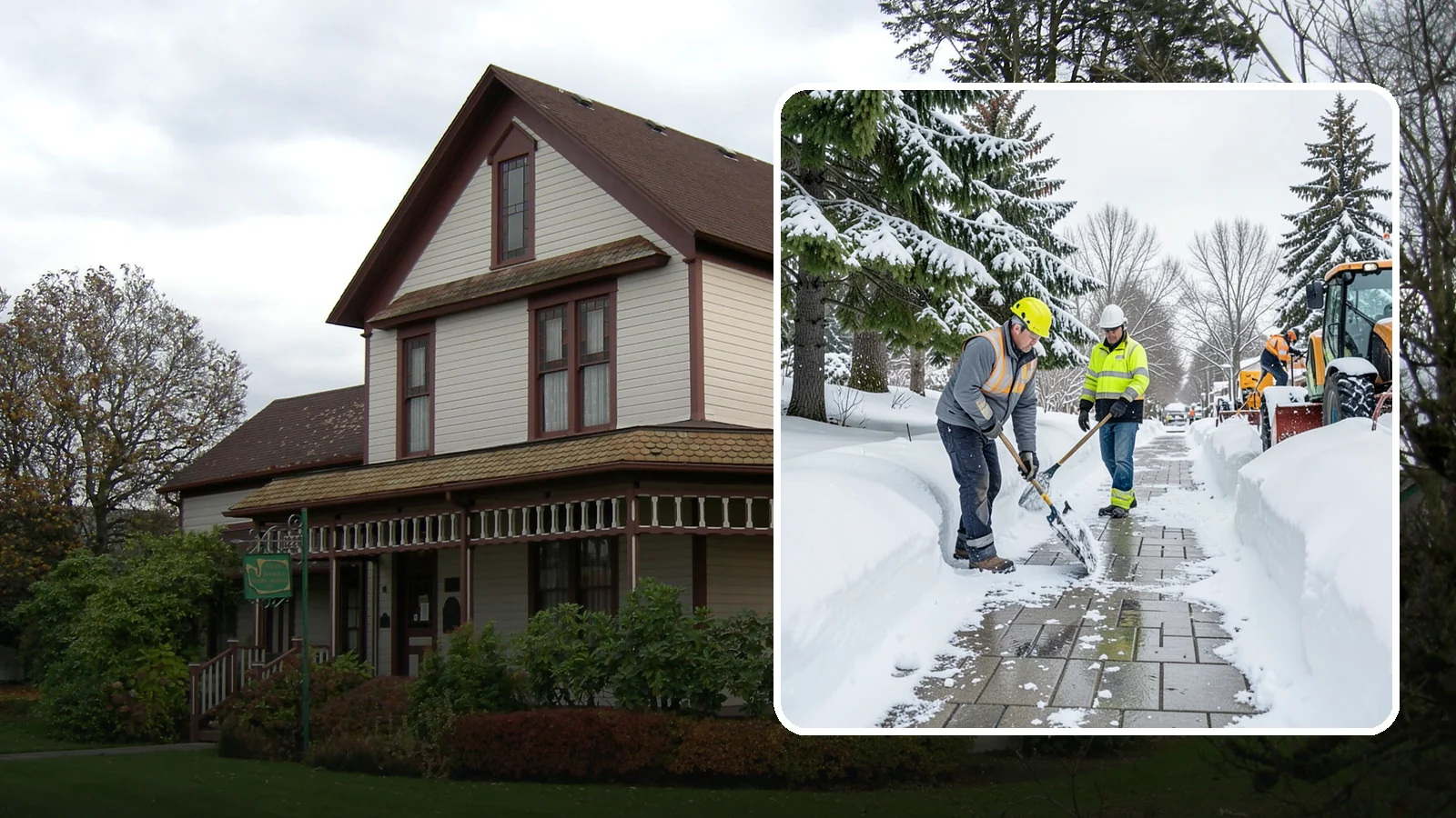 Patio Snow Removal in Sumner, Pierce County, WA - Careful clearing of residential and commercial patios so wet Western Washington snow does not turn slick pavers into a fall...