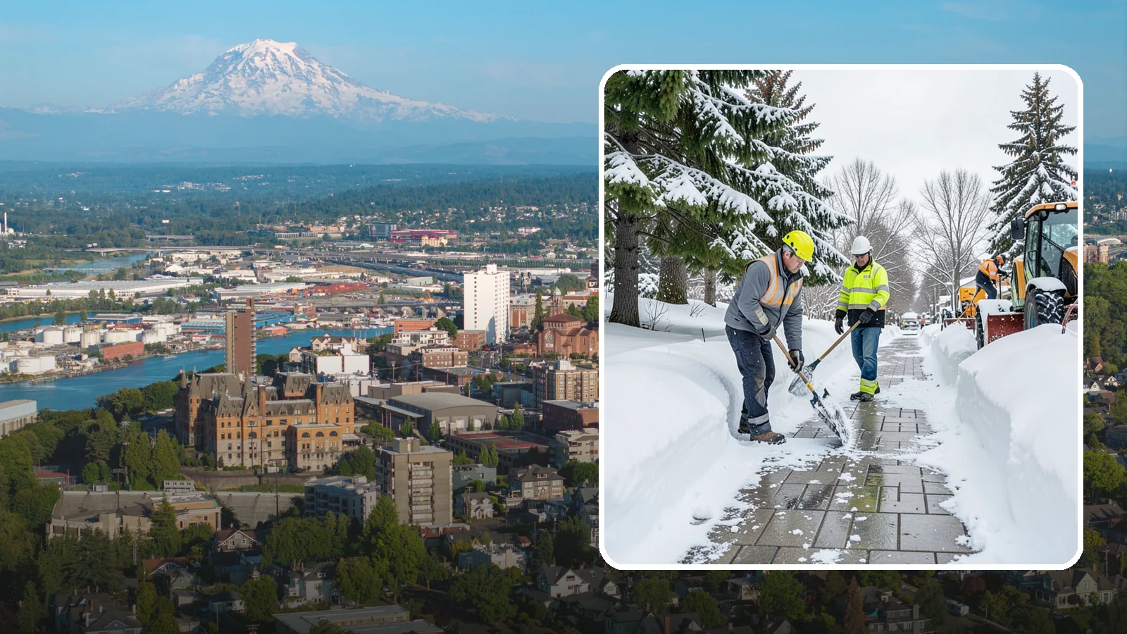 Patio Snow Removal in Tacoma, Pierce County, WA - Careful clearing of residential and commercial patios so wet Western Washington snow does not turn slick pavers into a fall...