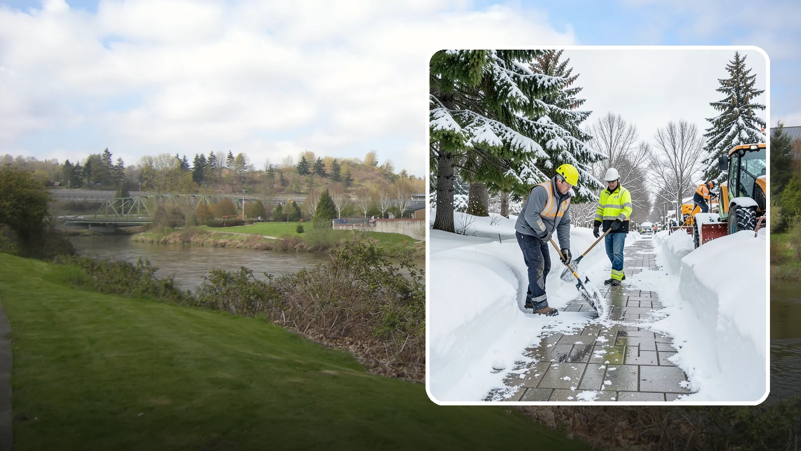 Patio Snow Removal in Tukwila, King County, WA - Careful clearing of residential and commercial patios so wet Western Washington snow does not turn slick pavers into a fall...