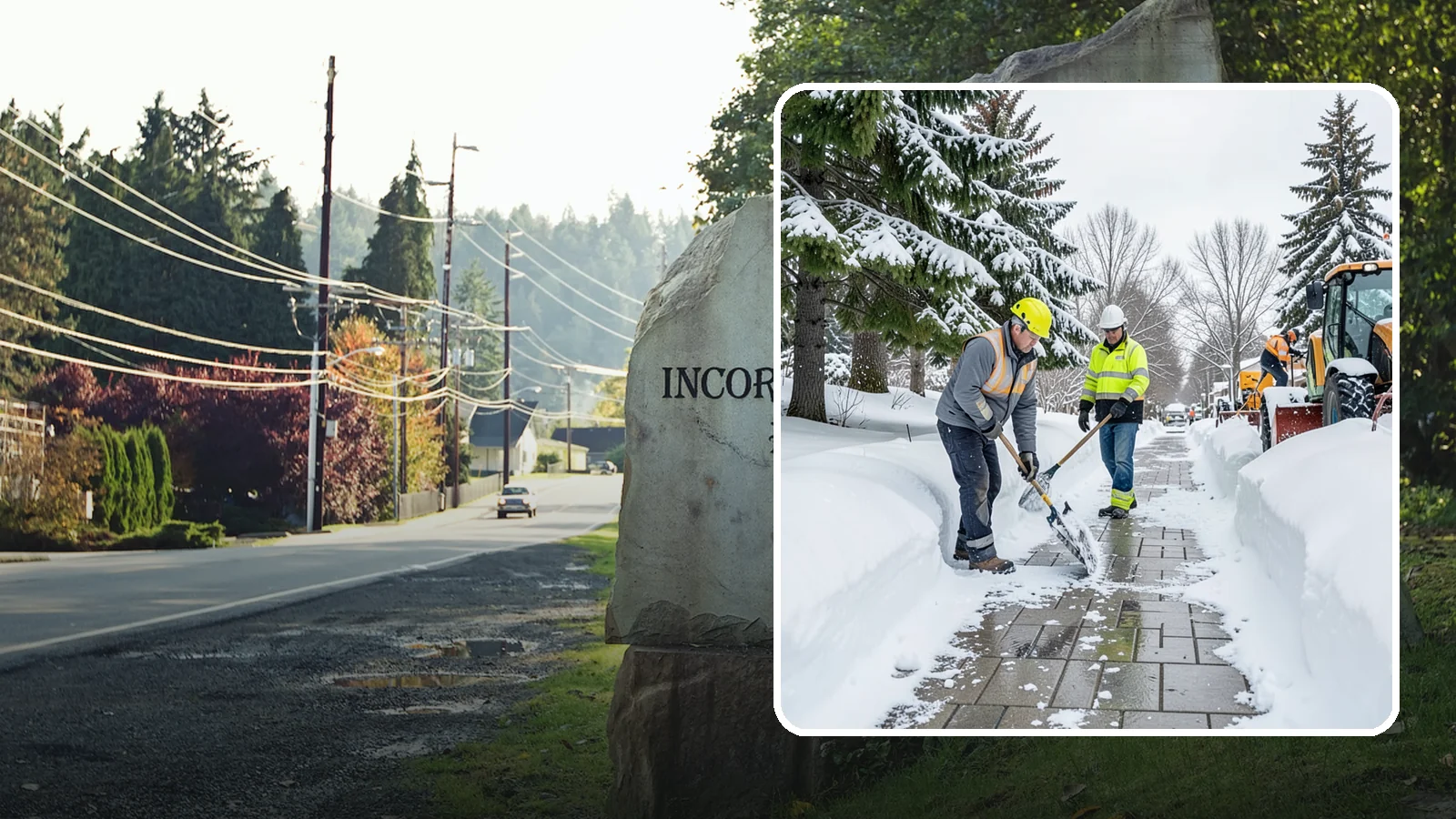 Patio Snow Removal in Wilkeson, Pierce County, WA - Careful clearing of residential and commercial patios so wet Western Washington snow does not turn slick pavers into a fall...