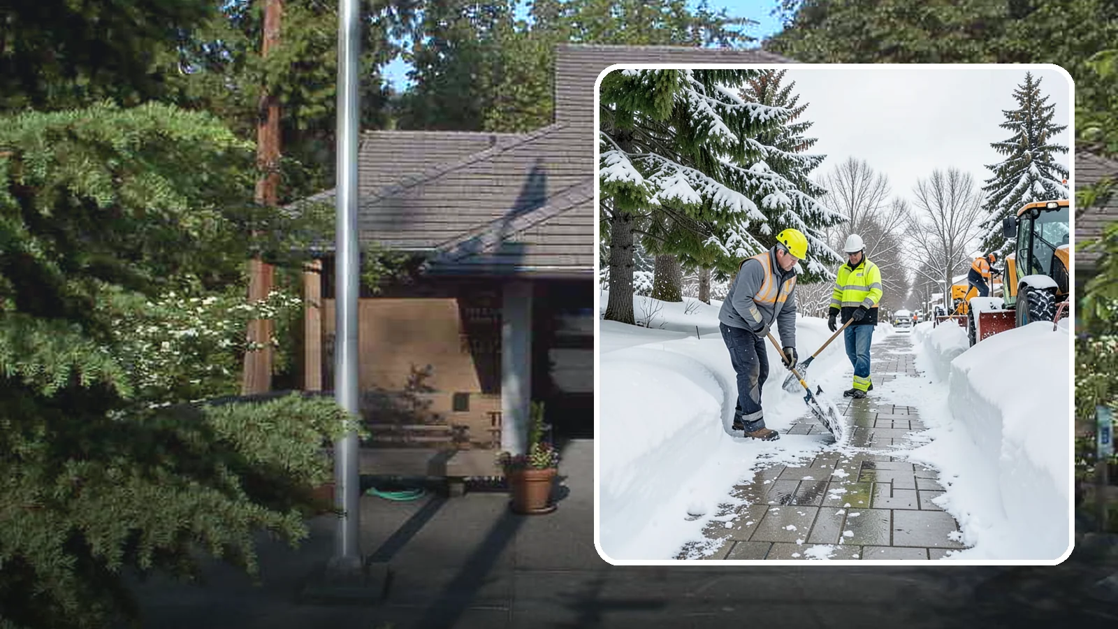 Patio Snow Removal in Yarrow Point, King County, WA - Careful clearing of residential and commercial patios so wet Western Washington snow does not turn slick pavers into a fall...