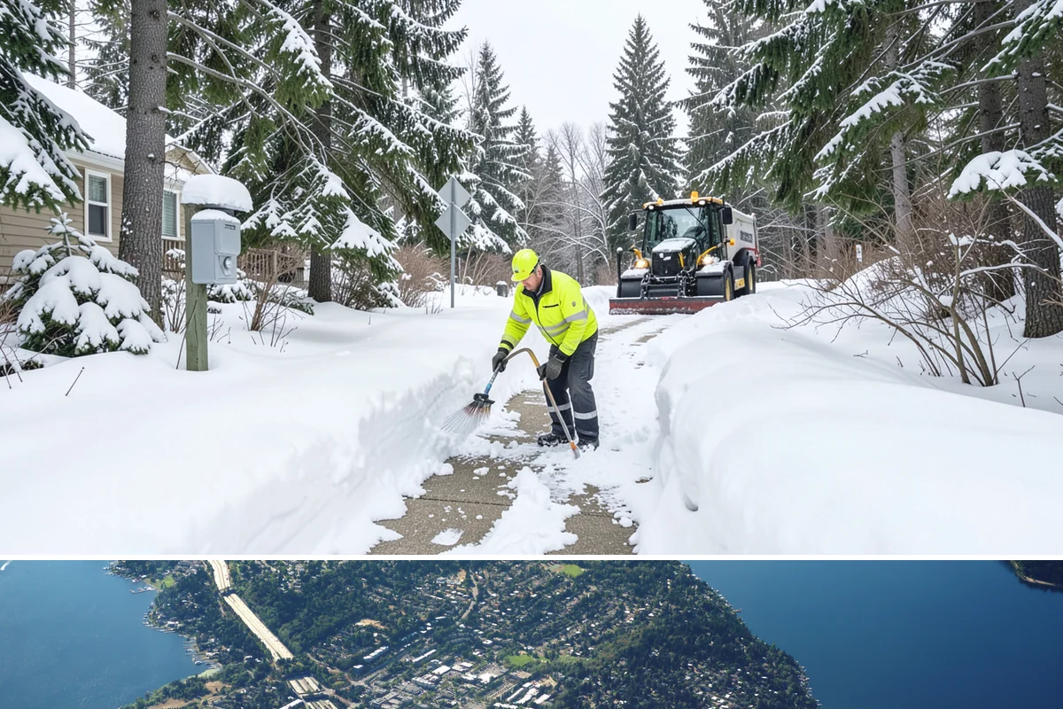 Paver Driveway Snow Removal in Mercer Island, King County, WA - Paver driveway service follows each snowfall through the winter months.