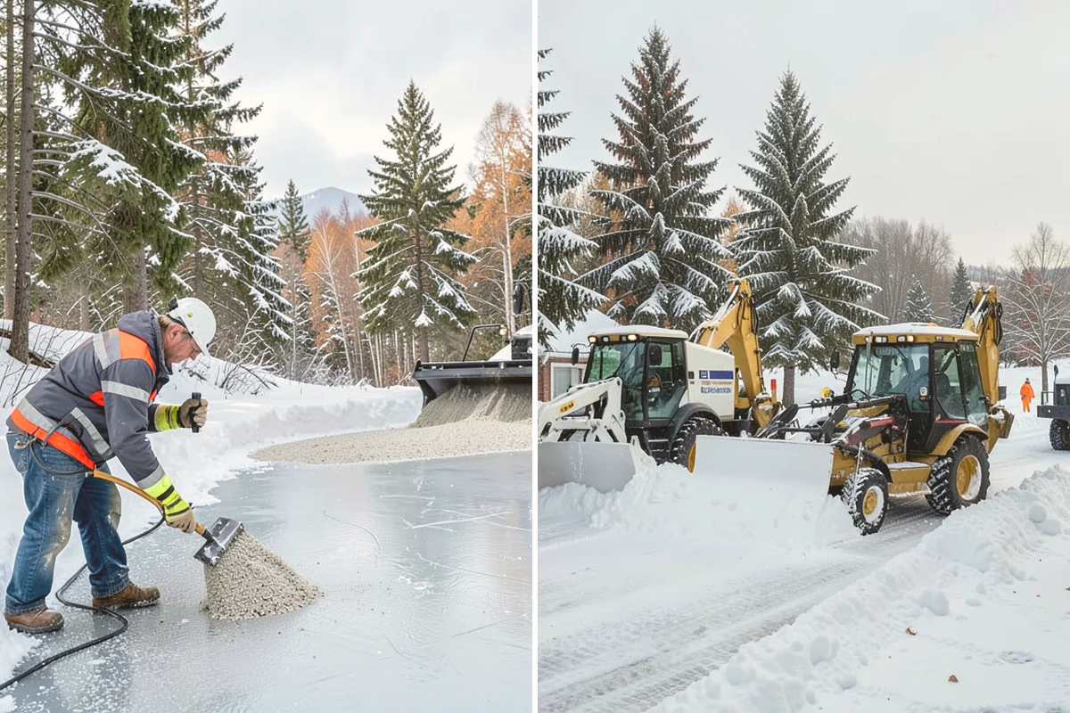 Paver Driveway Snow Removal in Orting, Pierce County, WA - We set equipment to glide over the paver surface