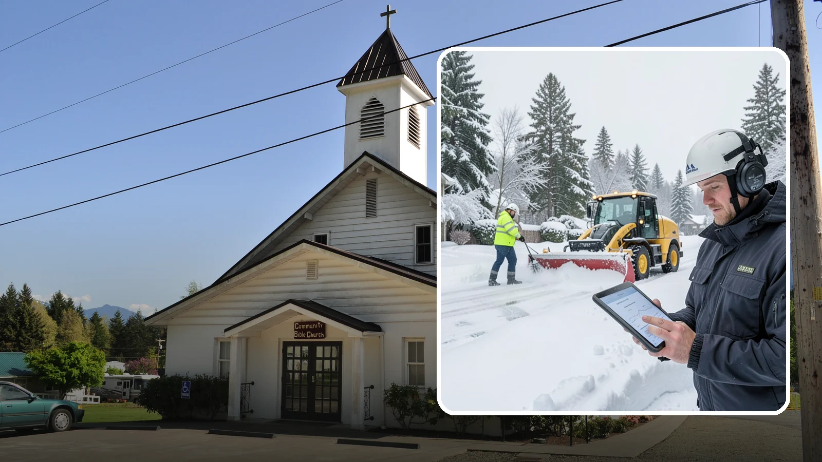 Per-Push Snow Removal in Concrete, Skagit County, WA - We bill per-push, charging one flat rate each time we clear your Western Washington property after a snow event.