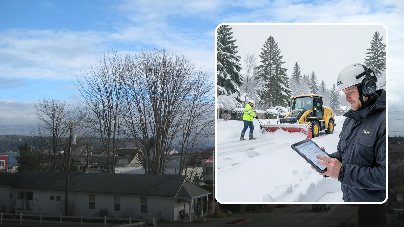 Per-Push Snow Removal in Langley, Island County, WA - We bill per-push, charging one flat rate each time we clear your Western Washington property after a snow event.