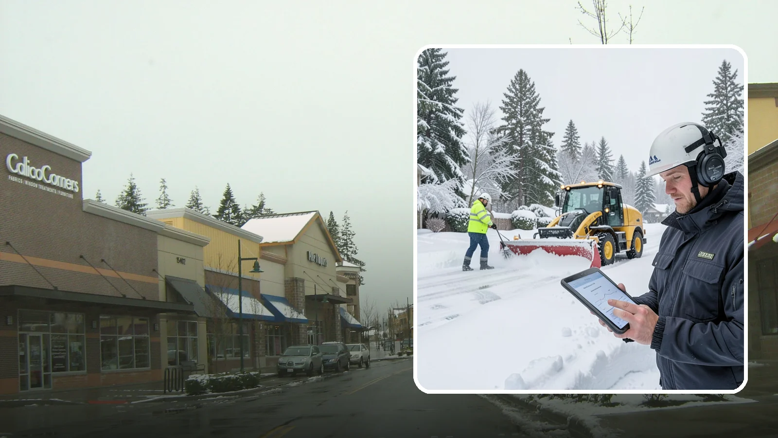 Per-Push Snow Removal in Mill Creek, Snohomish County, WA - We bill per-push, charging one flat rate each time we clear your Western Washington property after a snow event.