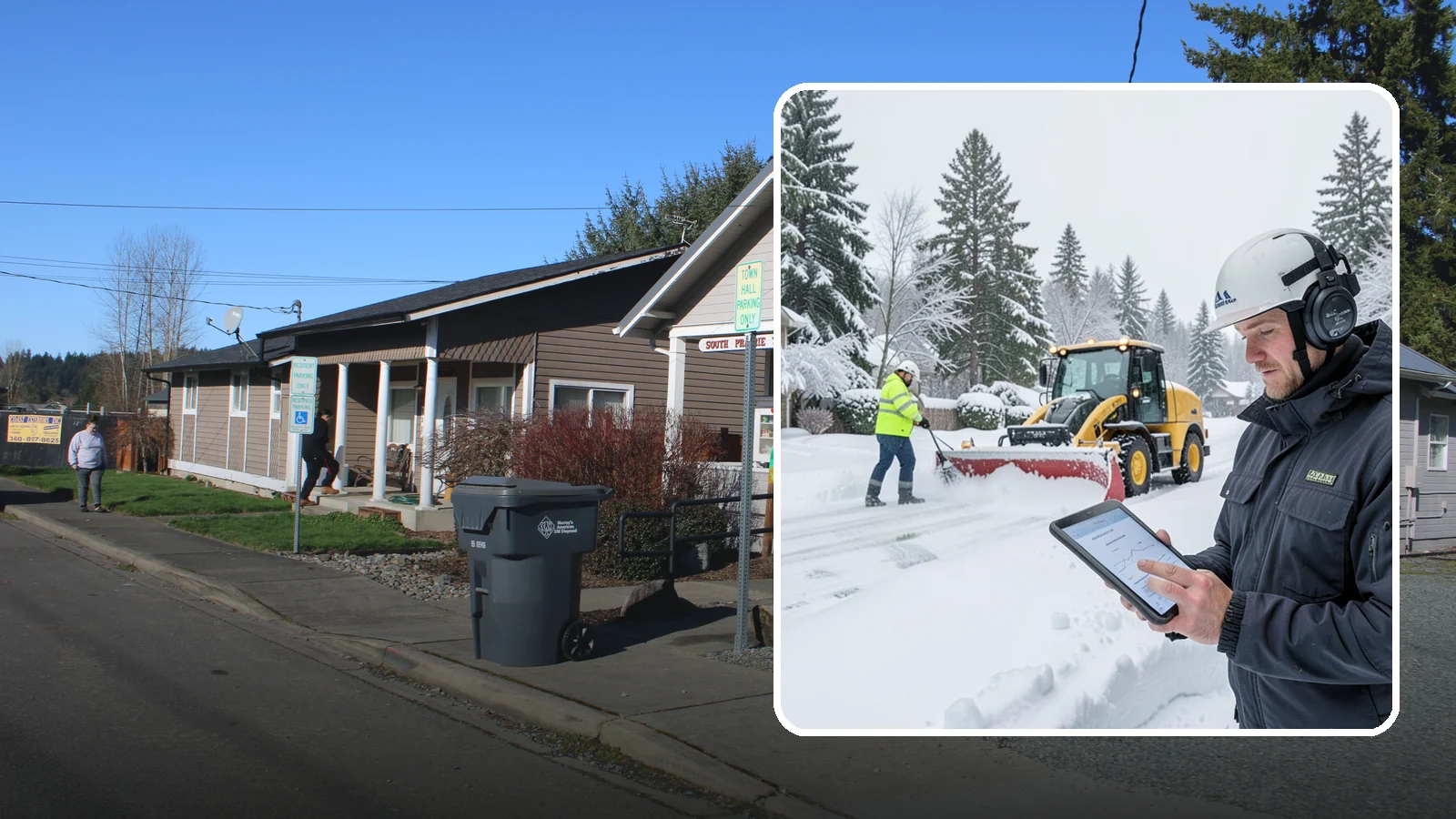 Per-Push Snow Removal in South Prairie, Pierce County, WA - We bill per-push, charging one flat rate each time we clear your Western Washington property after a snow event.