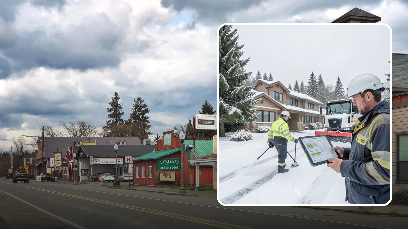 Per-Visit Snow Removal in Roy, Pierce County, WA - We charge per visit, billing each individual trip we make to clear your Western Washington property during a storm.
