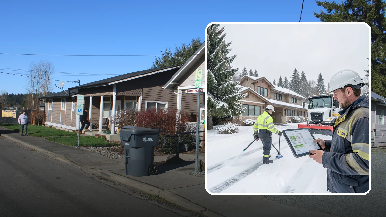 Per-Visit Snow Removal in South Prairie, Pierce County, WA - We charge per visit, billing each individual trip we make to clear your Western Washington property during a storm.
