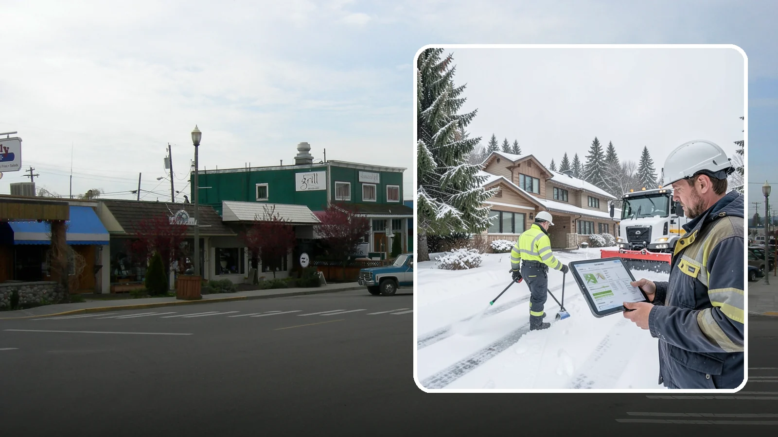 Per-Visit Snow Removal in Stanwood, Snohomish County, WA - We charge per visit, billing each individual trip we make to clear your Western Washington property during a storm.
