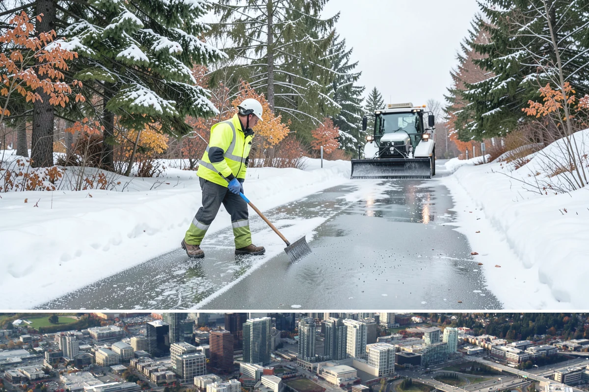 Pet-Safe Ice Melt in Bellevue, King County, WA - Pet-safe ice melt is used all winter at residential and pet-oriented properties whenever walkways ice over.