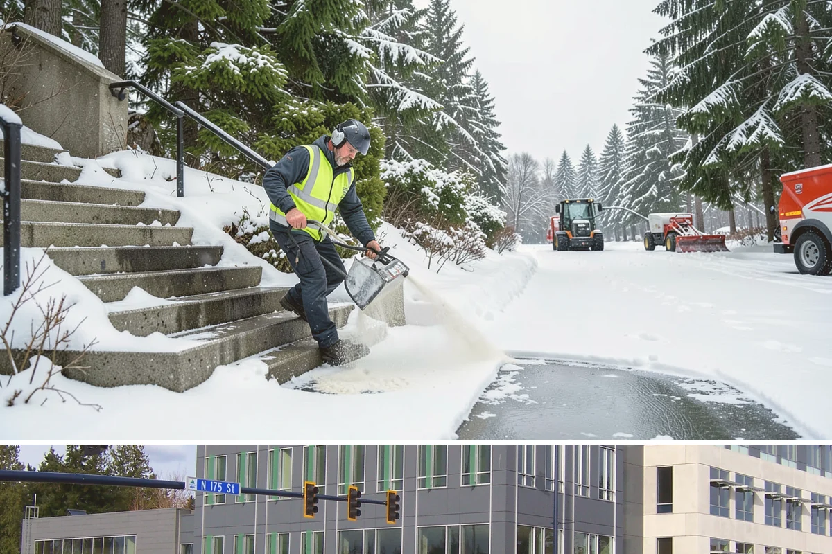Pet-Safe Ice Melt in Shoreline, King County, WA - Pet-safe ice melt is used all winter at residential and pet-oriented properties whenever walkways ice over.