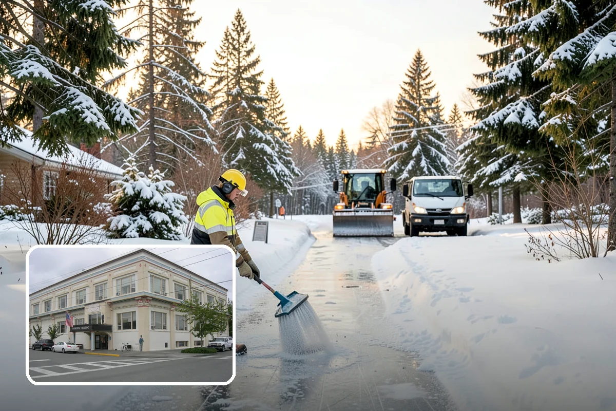Pharmacy Snow Removal in Anacortes, Skagit County, WA - Drive-through lane cleared before opening