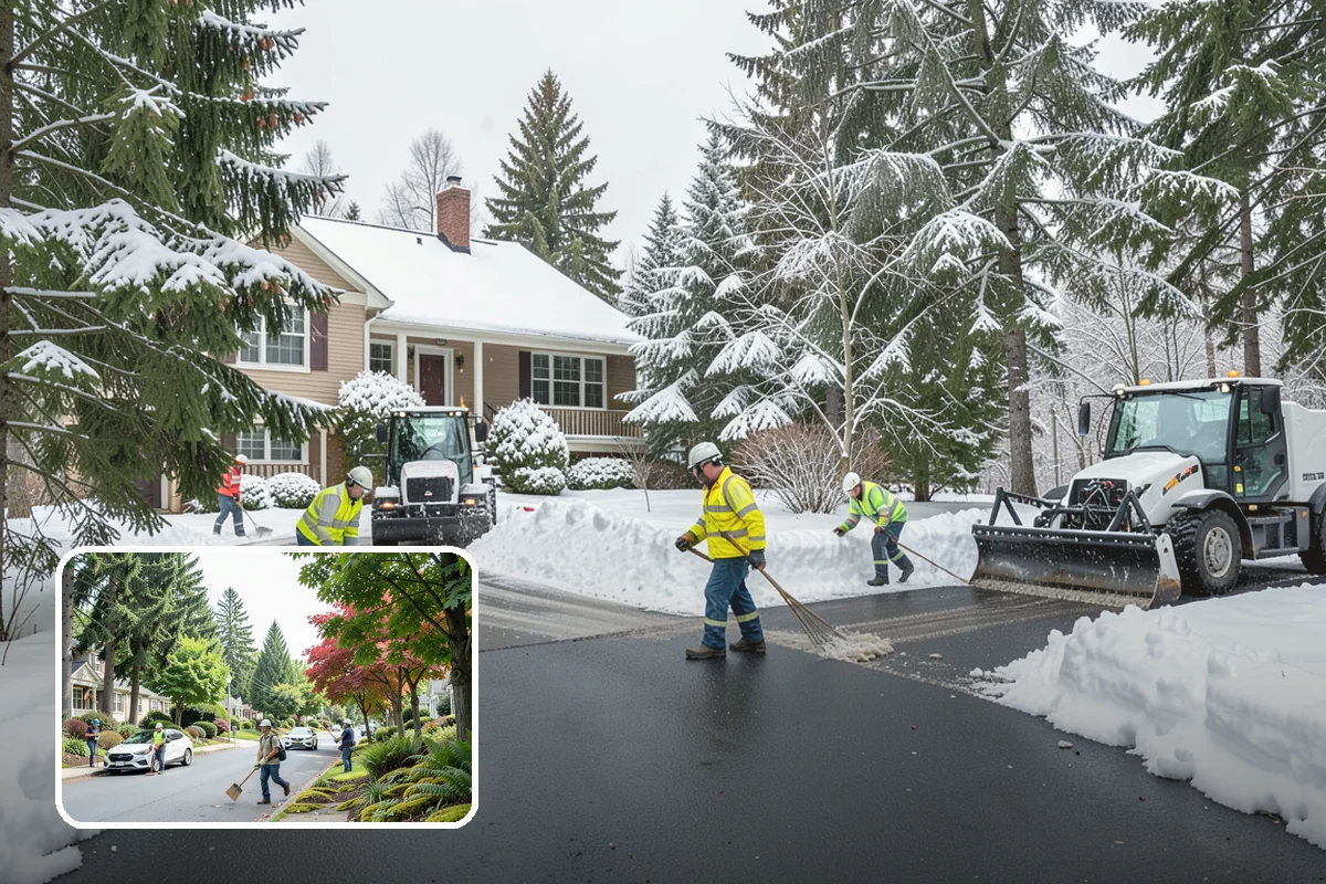 Pharmacy Snow Removal in Beaux Arts Village, King County, WA - Drive-through lane cleared before opening