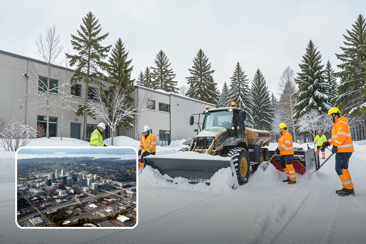 Pharmacy Snow Removal in Bellevue, King County, WA - Drive-through lane cleared before opening