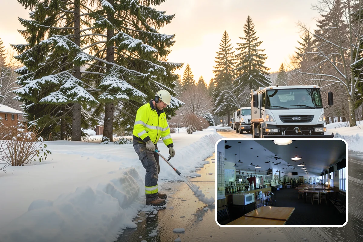 Pharmacy Snow Removal in Black Diamond, King County, WA - Drive-through lane cleared before opening