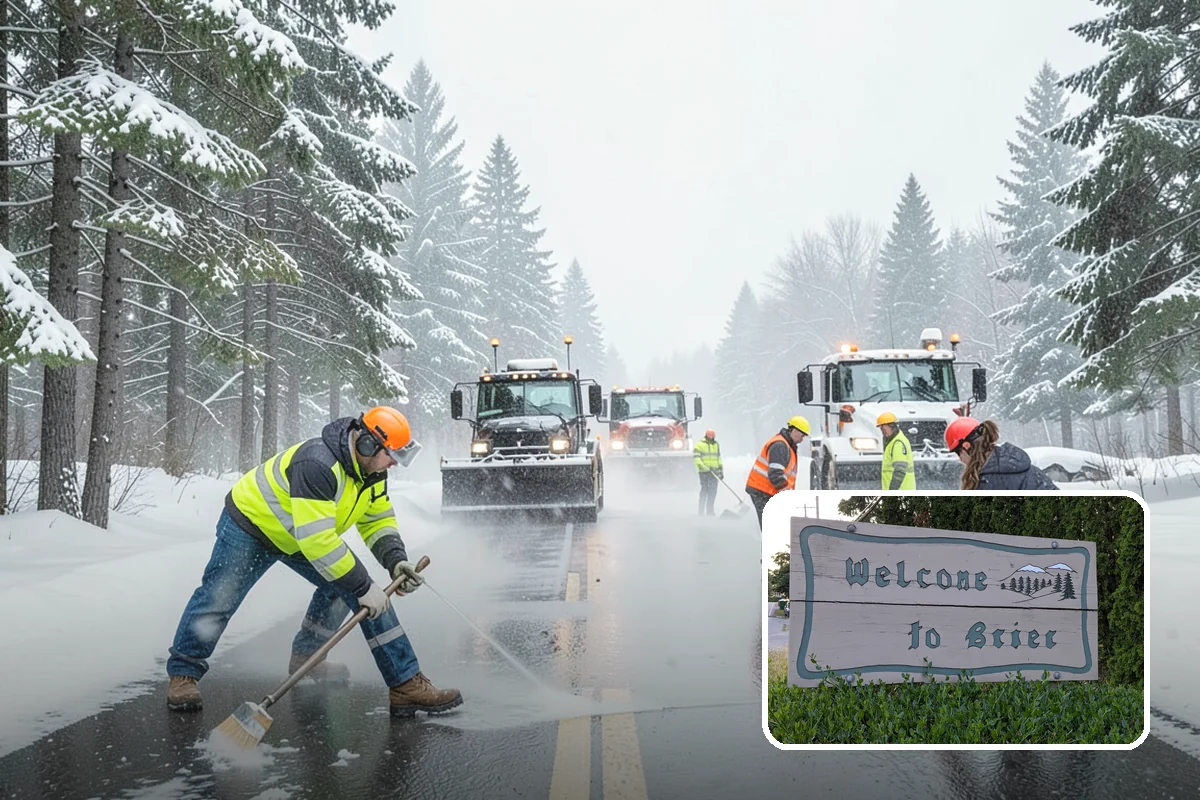 Pharmacy Snow Removal in Brier, Snohomish County, WA - Drive-through lane cleared before opening