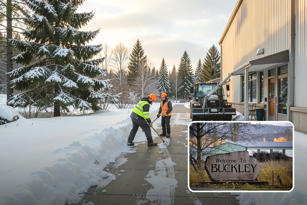 Pharmacy Snow Removal in Buckley, Pierce County, WA - Drive-through lane cleared before opening