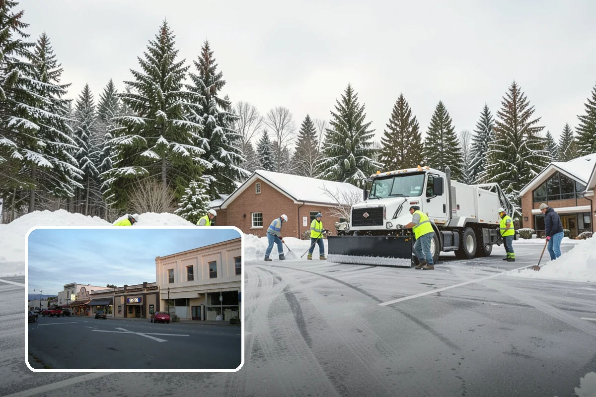 Pharmacy Snow Removal in Burlington, Skagit County, WA - Drive-through lane cleared before opening