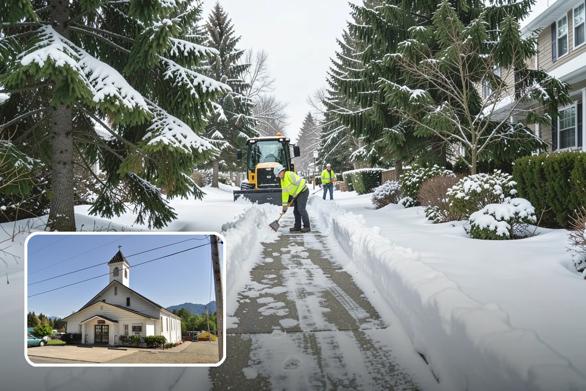 Pharmacy Snow Removal in Concrete, Skagit County, WA - Drive-through lane cleared before opening