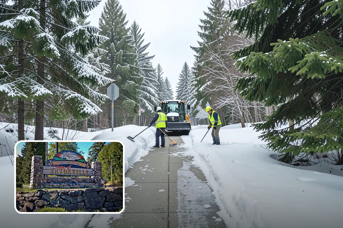 Pharmacy Snow Removal in Eatonville, Pierce County, WA - Drive-through lane cleared before opening