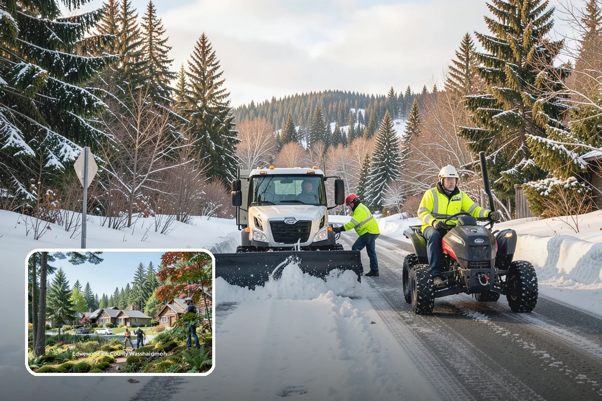 Pharmacy Snow Removal in Edgewood, Pierce County, WA - Drive-through lane cleared before opening