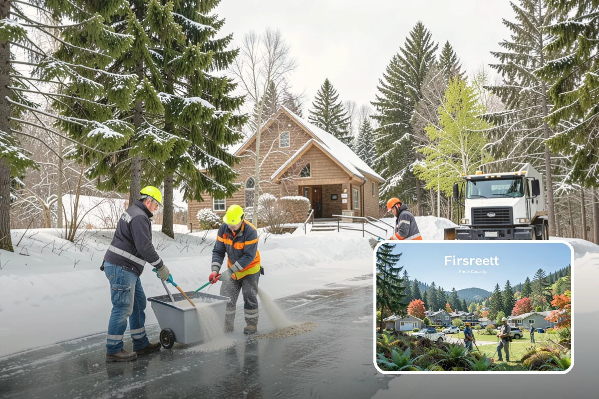 Pharmacy Snow Removal in Fircrest, Pierce County, WA - Drive-through lane cleared before opening
