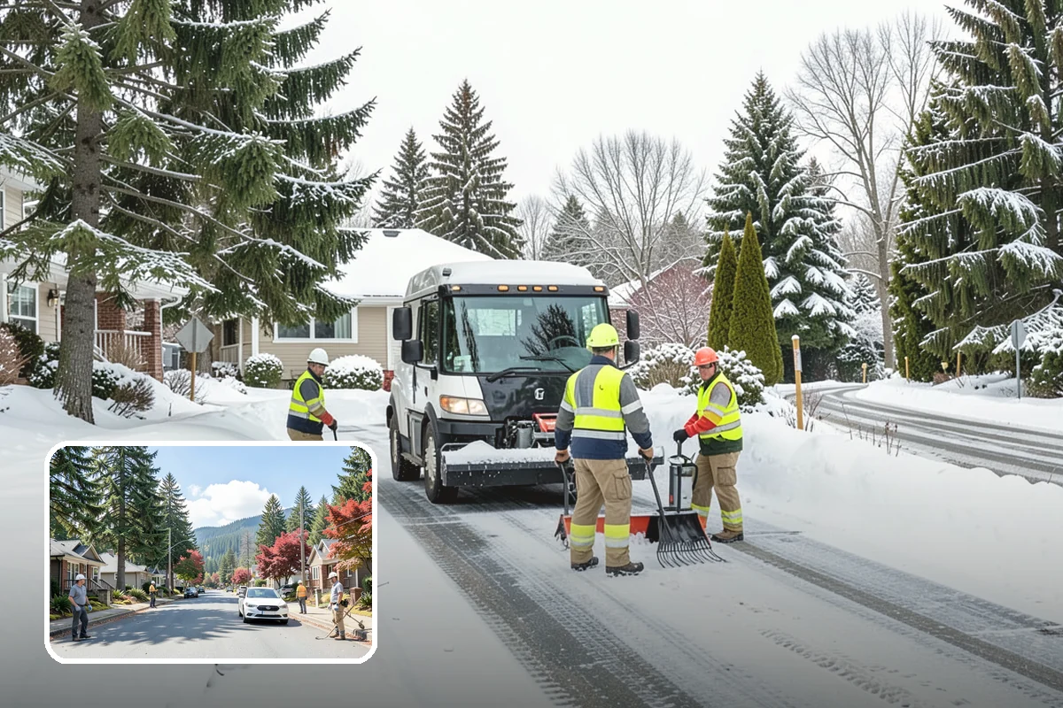 Pharmacy Snow Removal in Hunts Point, King County, WA - Drive-through lane cleared before opening