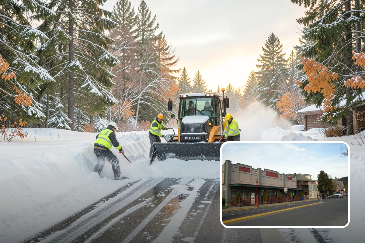 Pharmacy Snow Removal in Issaquah, King County, WA - Drive-through lane cleared before opening