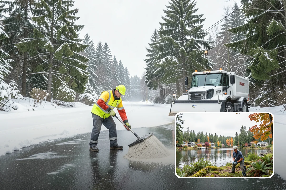 Pharmacy Snow Removal in La Conner, Skagit County, WA - Drive-through lane cleared before opening